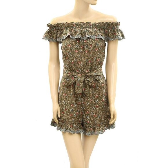 Sézane Kiwi Jumpsuit Romper Dress Floral Eyelet Embroidered Ruffle S-36 278086 - Picture 5 of 9